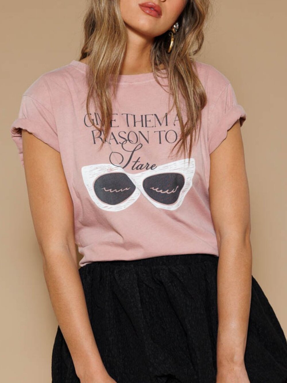 NWT All Us “Give Them a Reason to Stare” Graphic Boyfriend Tee in Powder Pink